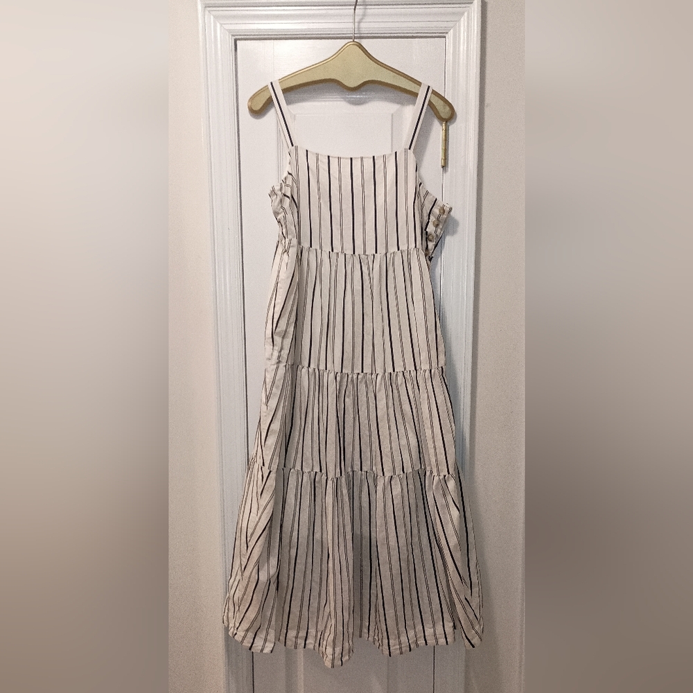 Autograph By marks And Spencer Oatmeal Black stripe Maxi Dress 12